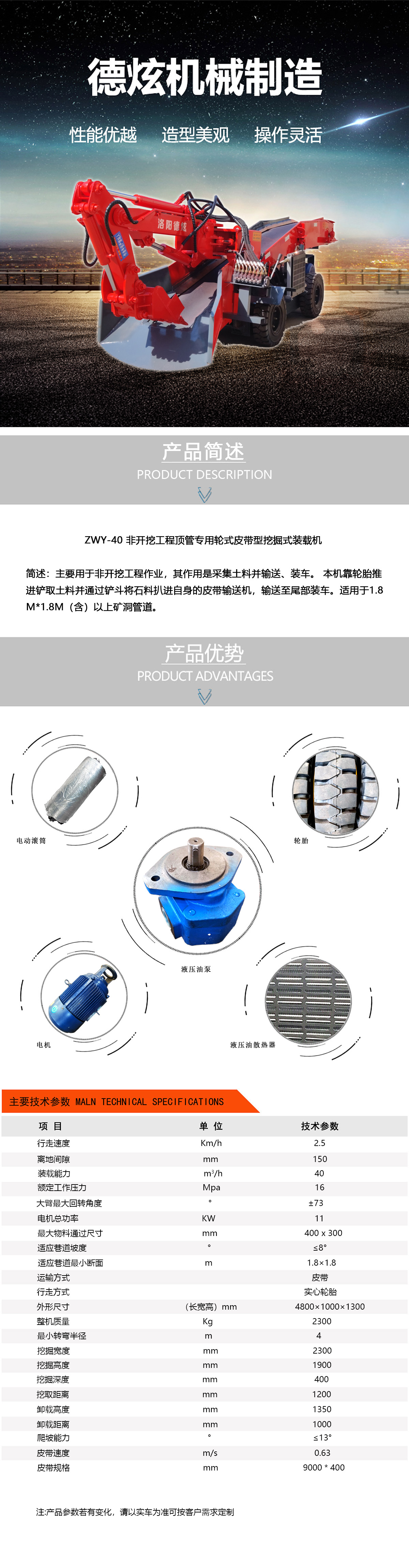 ZWY-40 非開(kāi)挖工程頂管專用輪式皮帶型挖掘式裝載機(jī)